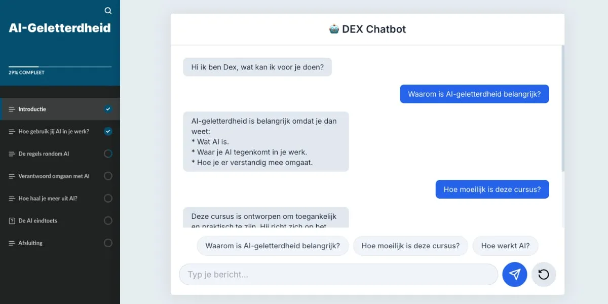 Interactieve DEX AI-chatbot